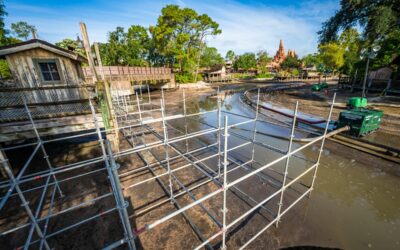 Scaffolding Rises in Riverbed of America as Piston Peak Prep Accelerates in Magic Kingdom